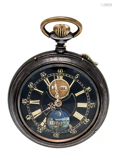 Men's pocket watch blued steel wit