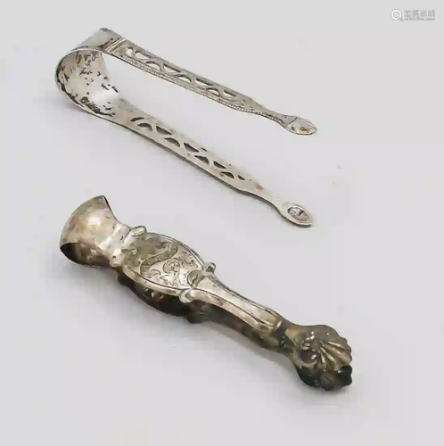 Two sugar tongs, 19th c., silver t