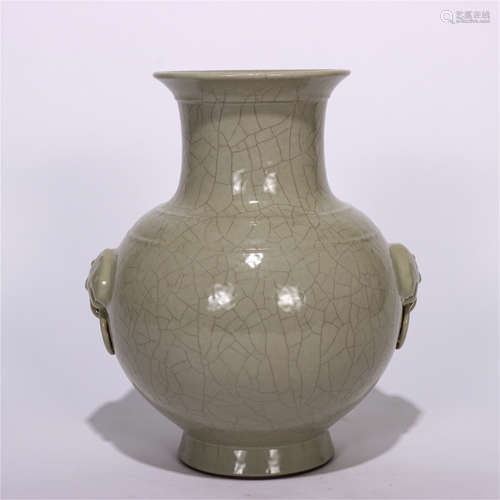 CHINESE CRACKED GLAZE BIG MOUTH ZUN WITH TWO EARS