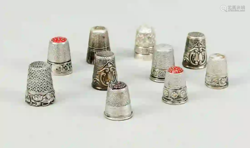 Ten thimbles, 20th c., silver and p