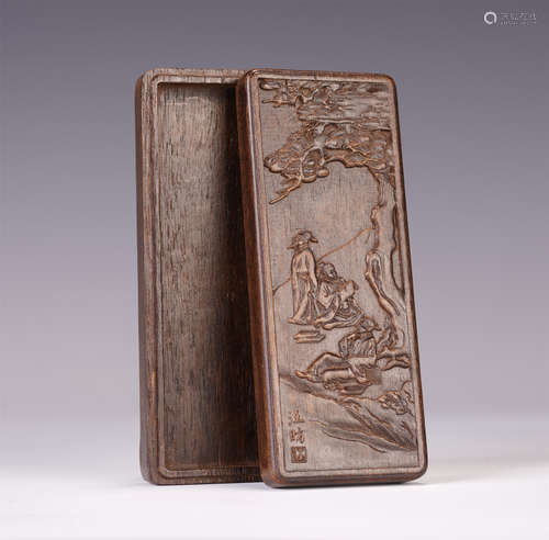 A CHINESE AGARWOOD SCHOLAR'S MOTIF SEAL BOX