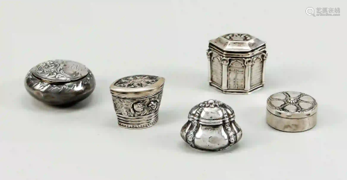 Five pillboxes, 19th/20th century,