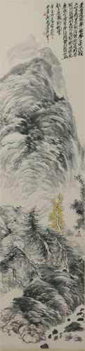 CHINESE SCROLL PAINTING OF FIGURE IN THE MOUNTAIN