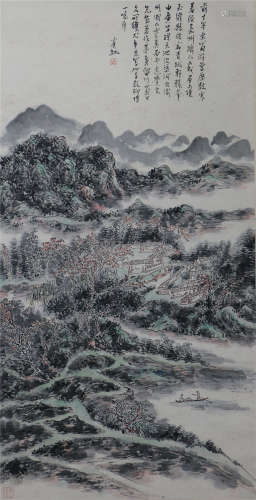 CHINESE SCROLL COLORFUL PAINTING OF MOUNTAINS