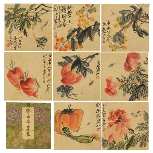 FIFTEEN PAGES OF CHINESE HAND PAINTING OF FLOWERS AND VEGETABLES