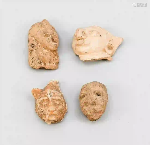 4 ceramic heads of the Mayan cultur