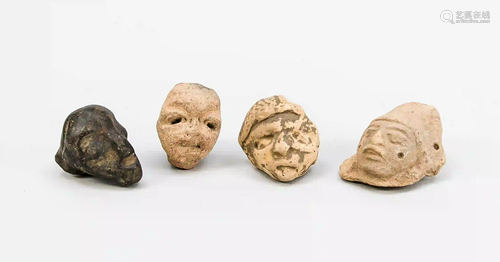 4 ceramic heads of the Mayan cultur