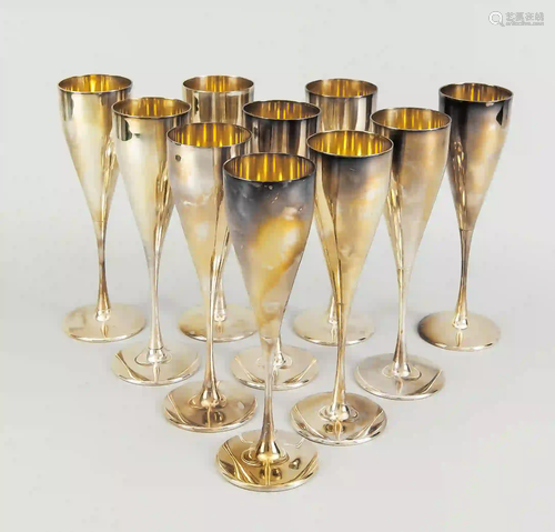 Ten champagne flutes, Italy, 20th