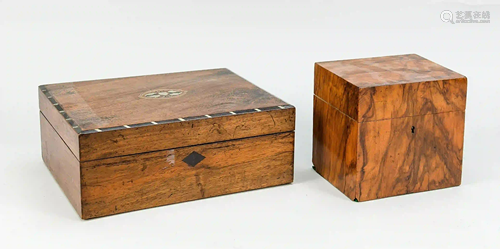 2 lidded boxes, 19th c., walnut (ve