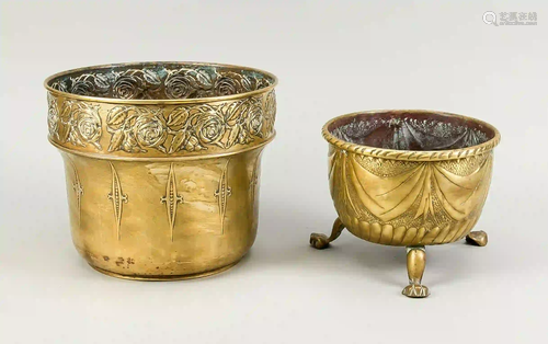 2 cachepots, 19th/20th c., brass wi