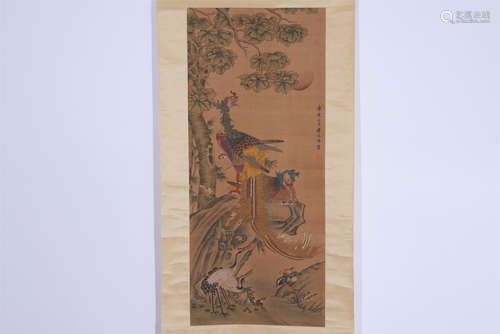 CHINESE SCROLL PAINTING OF FLOWER AND BIRD