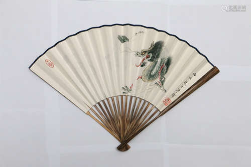 CHINESE FOLDING FAN WITH PAINTING OF DRAGON