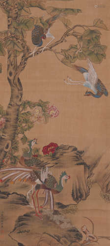 CHINESE SCROLL PAINTING OF FLOWER AND BIRD