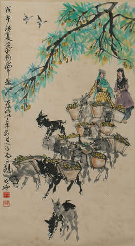 CHINESE SCROLL PAINTING OF FIGURE STORY IN EARLY SUMMER