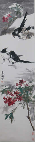 CHINESE SCROLL PAINTING OF FLOWERS AND BIRDS