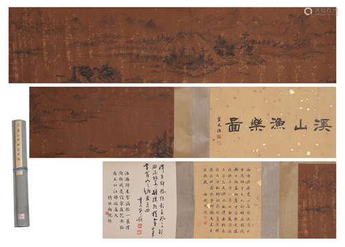 CHINESE LONG SCROLL OF PAINTING MOUNTAINS LANDSCAPE