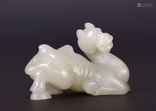 A CHINESE WHITE JADE BEAST PAPERWEIGHT