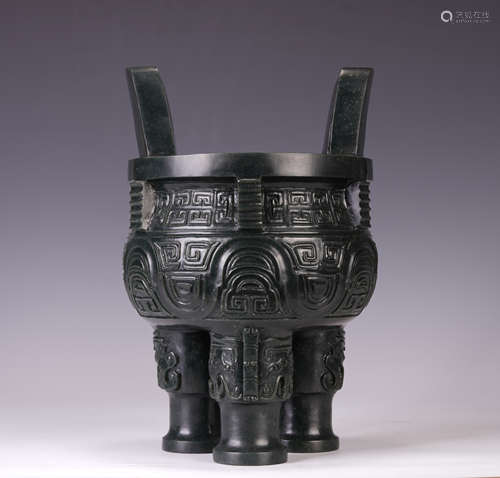 A CHINESE SPINACH JADE DING STYLE CENSER