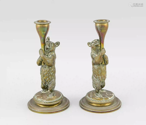 Pair of candlesticks with bear shaf