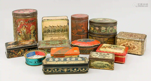 Group of 14 old tin cans, probably