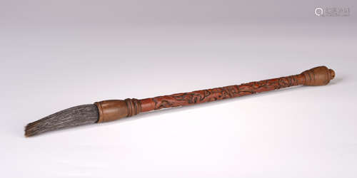 A CHINESE CARVING BAMBOO HANDLE BRUSH