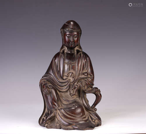 A CHINESE ZITAN ZIZAI GUANYIN SEATED STATUE