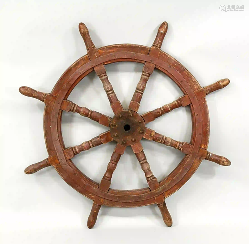 Large ship steering wheel, 19th c.,