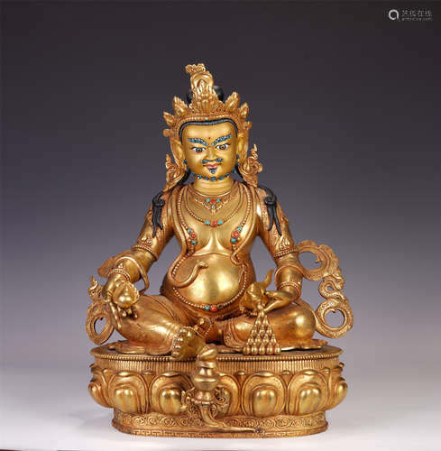 A CHINESE GILT BRONZE THE KING OF WEALTH SEATED STATUE