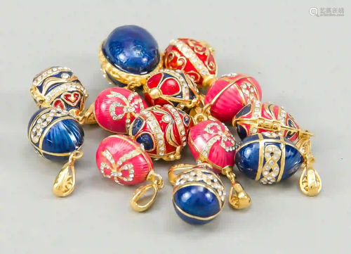 Thirteen egg-shaped pendants, 20th