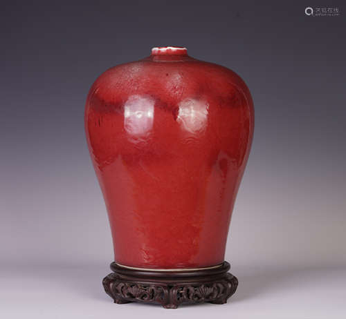 A CHINESE RED GLAZE MEIPING VASE