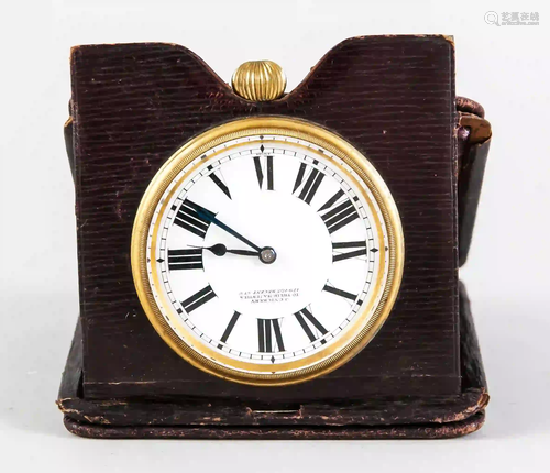 English travel clock in leather ca