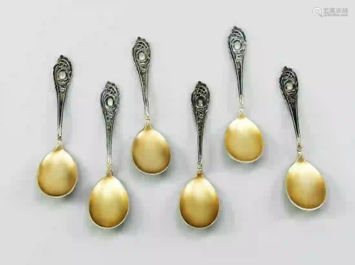Six coffee spoons, German, c. 1900,