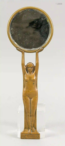 Hand mirror, around 1900, bronze. H