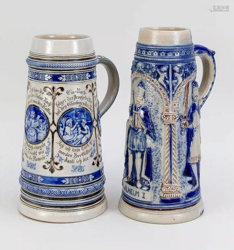 Two Westerwald stoneware jugs, arou