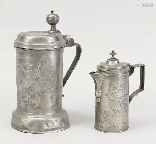 2 pieces of pewter, 18th c. 1 x Dec