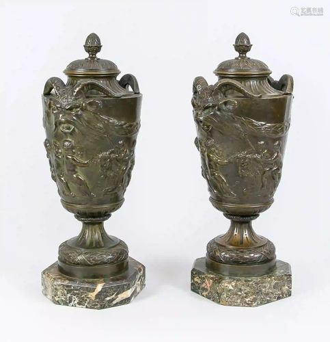 Pair of large ornamental urns, late