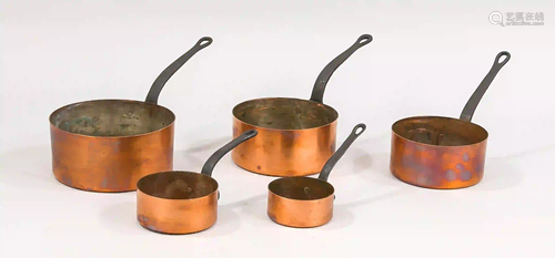 Set of 5 copper pans, 2nd half of 2