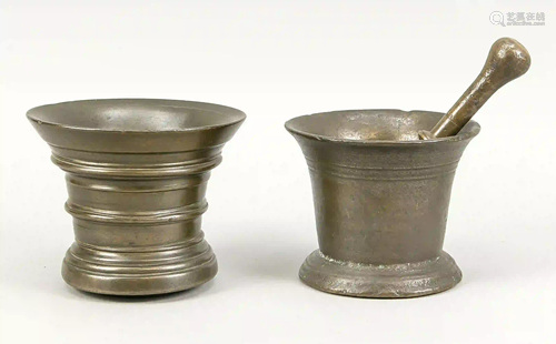 2 mortars, 1 pestle, 19th c., bronz