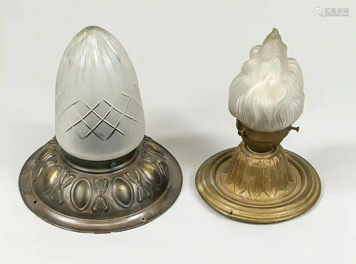 2 plafoniers, late 19th c., 1 x wit