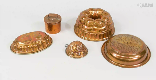 5-piece copper convolute, 19th c.,