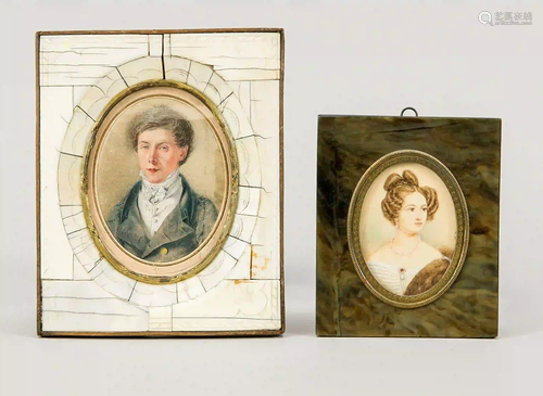 2 miniatures, circa 1800. 1 x portr