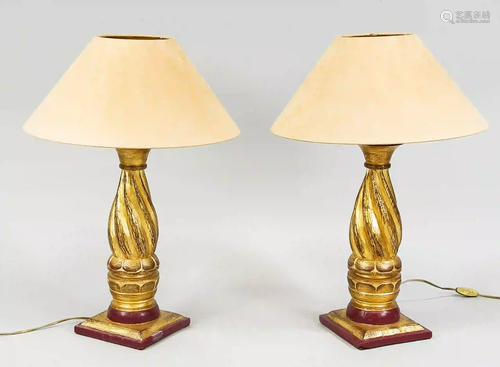 Pair of lamps, 20th c. Square base