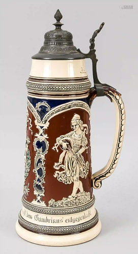 Westerwald stoneware jug with tin l