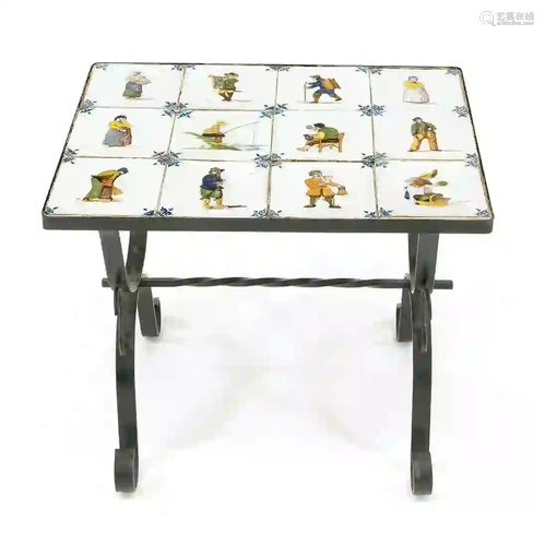 Tile table, 20th c., polychrome til