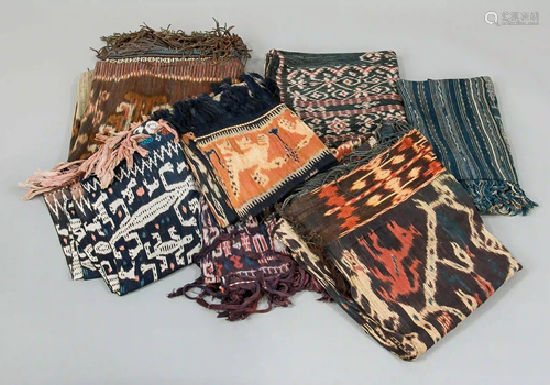 Convolute of 7 old fabrics (Ikat?),