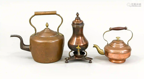 3 pieces copper, late 19th c., 1 x