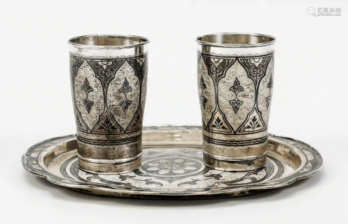 Two cups on oval tray, probably Rus