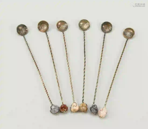 Six cocktail spoons, Spain, 20th c