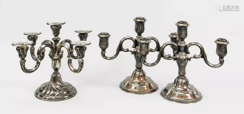 Three table candlesticks, 20th c.,