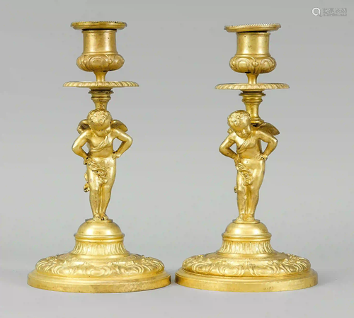 Pair of candlesticks with putti, 19